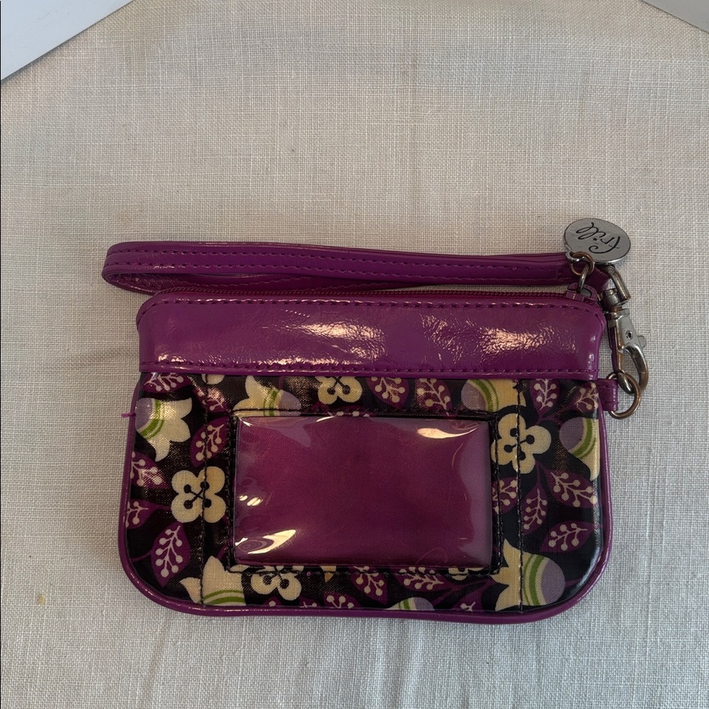 Vera Bradley Frill Purple Plum Petals Wristlet With Id Window